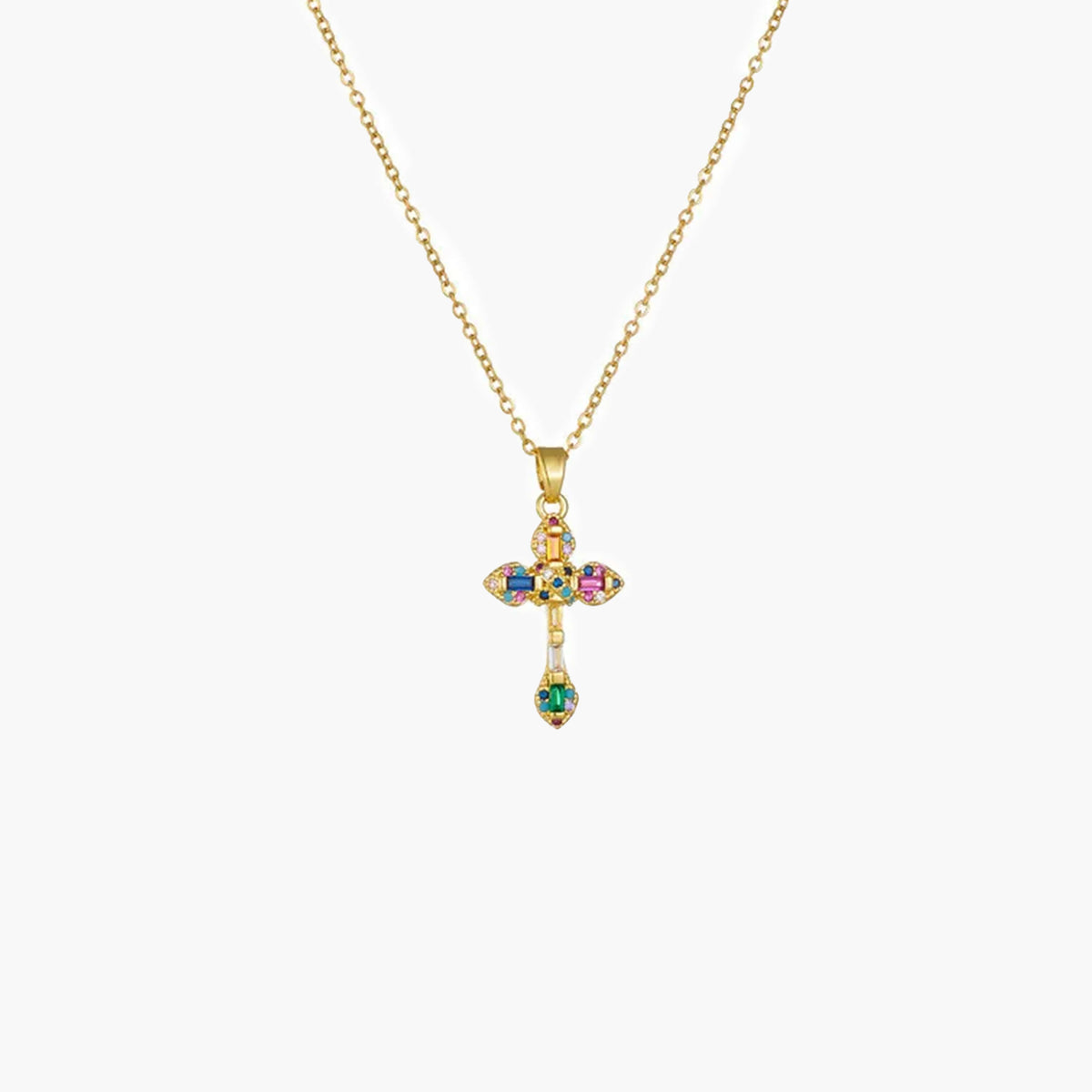 ZEYA Lucy Zircon Cross Pendant Necklace in Gold Colorful Zirconia 2