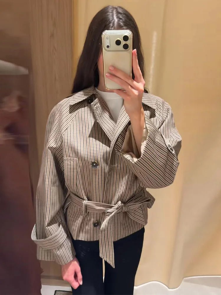 Melissa Plaid Belted Trench Coat
