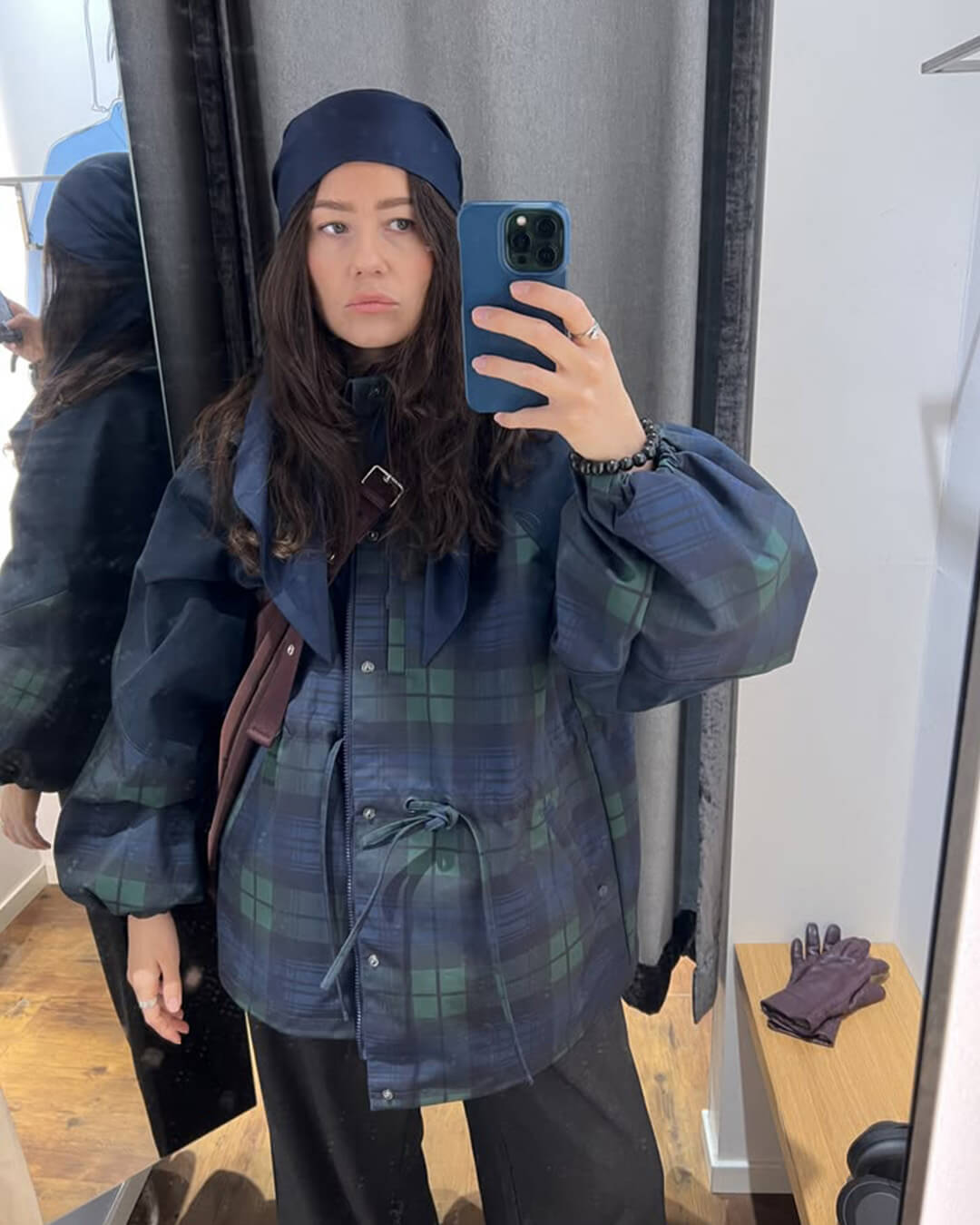 Linda Oversized Plaid Lace-Up Jacket