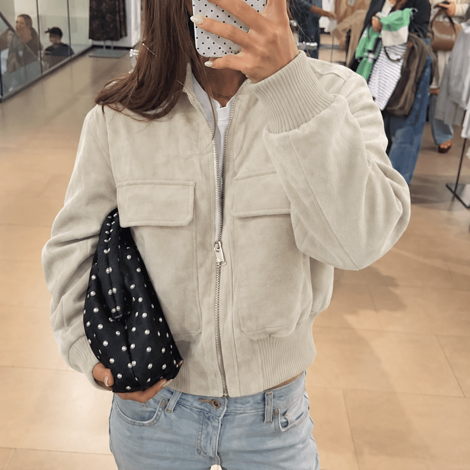 Jean Faux Suede Bomber Jacket