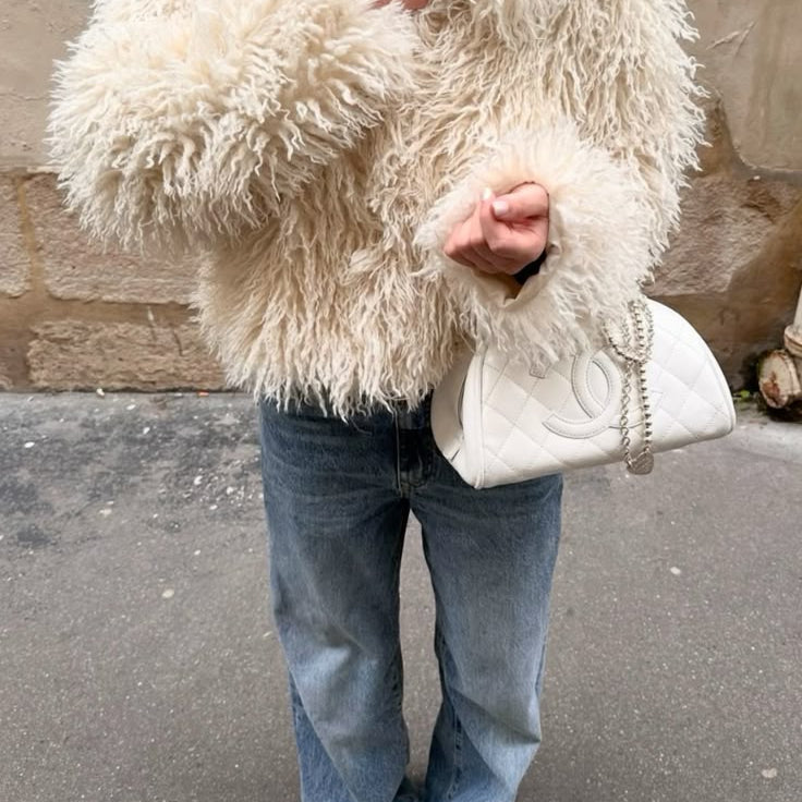 ZEYA Almira Fuzzy Faux Fur Coat in Beige