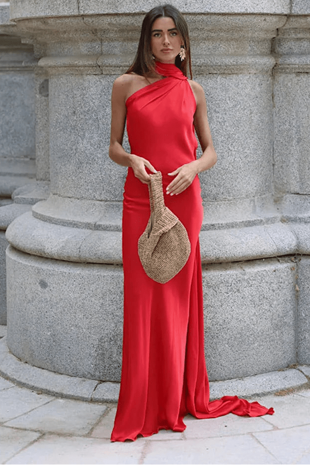 ZEYA - Aneta Satin Halter Cape Dress