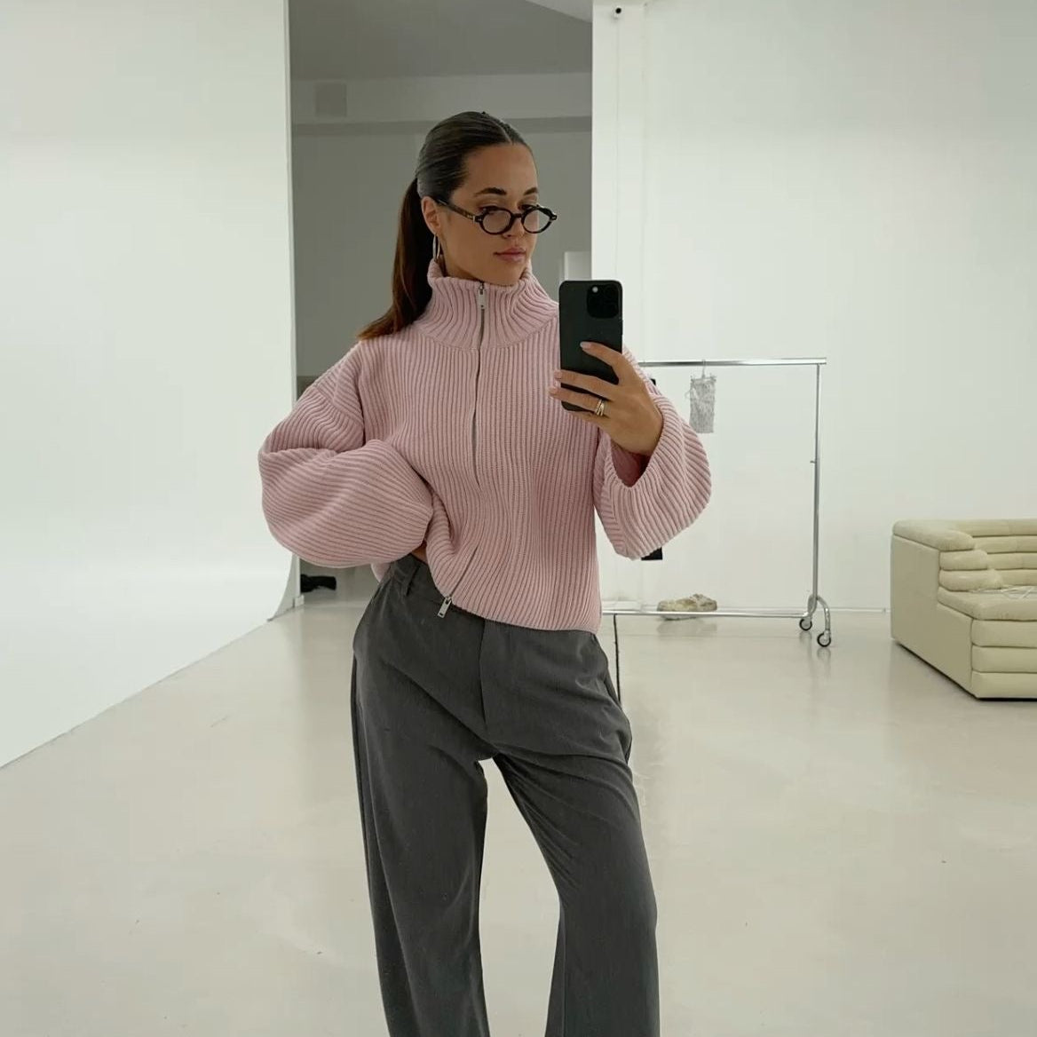 ZEYA - Angela Oversized Ribbed Zip-Up Sweater