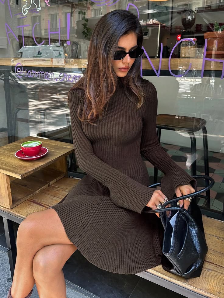 ZEYA - Anna Bell Sleeve Ribbed Knit Sweater Dress