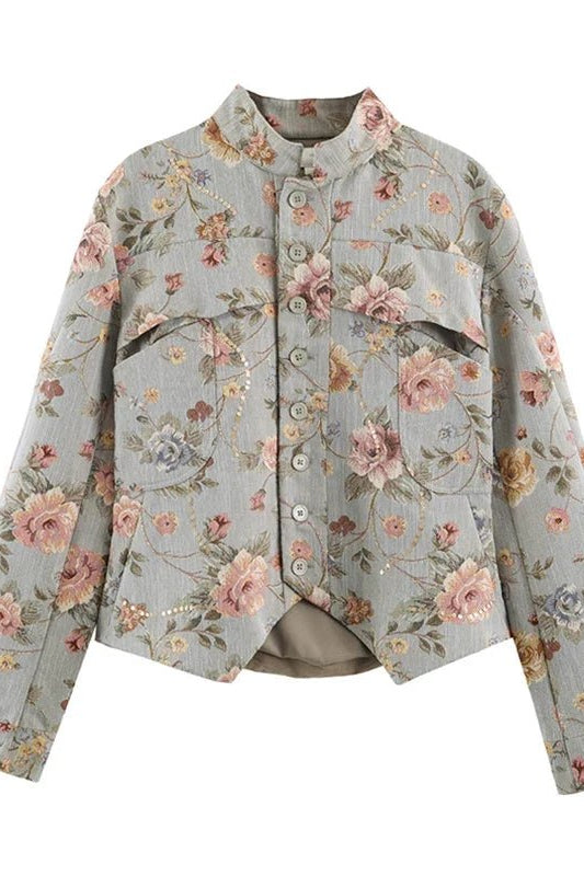ZEYA - Anne Vintage Jacquard Cropped Jacket