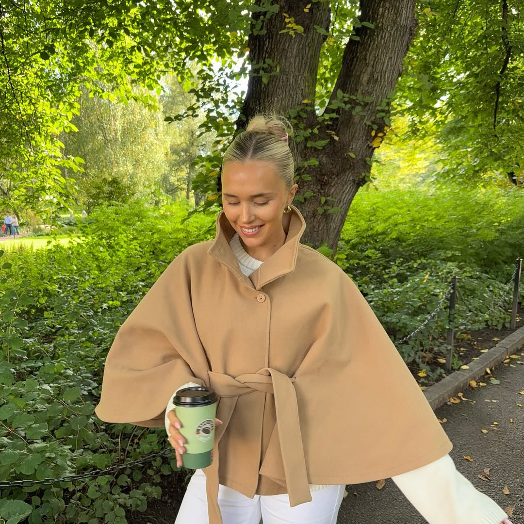 ZEYA - Arianne Elegant High - Neck Belted Cape Jacket