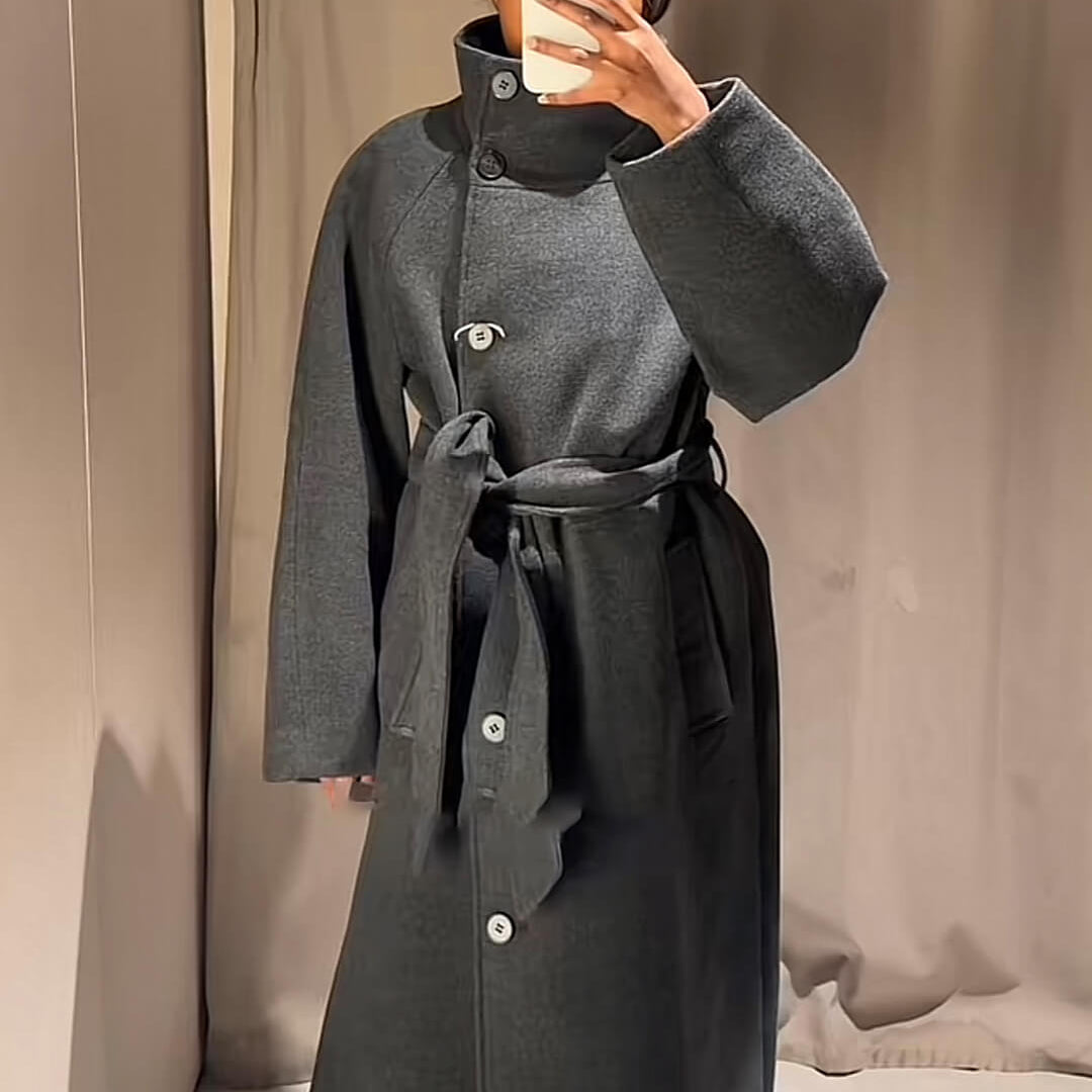 ZEYA - Arielle High Collar Long Belted Coat