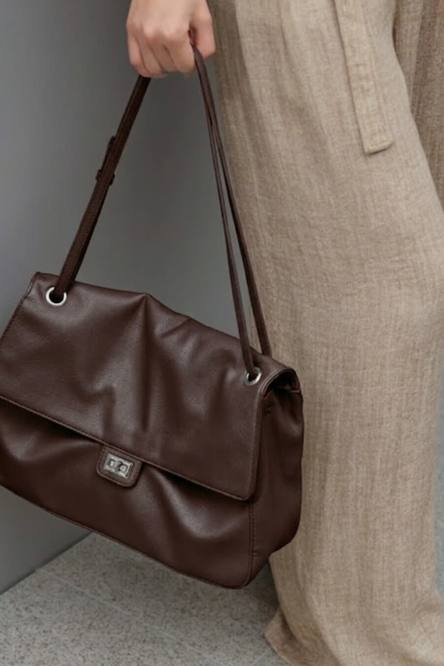 ZEYA - Ava Maxi Flap Leather Shoulder Bag