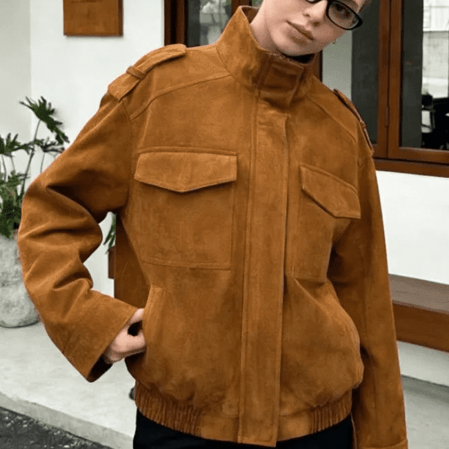 ZEYA - Bianca High Neck Suede Pocket Jacket