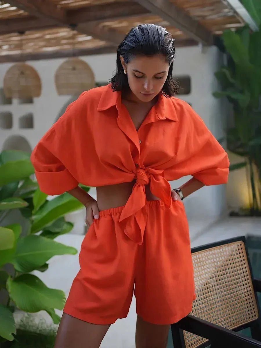 ZEYA - Bianca Lapel Lantern Sleeve Shorts Set