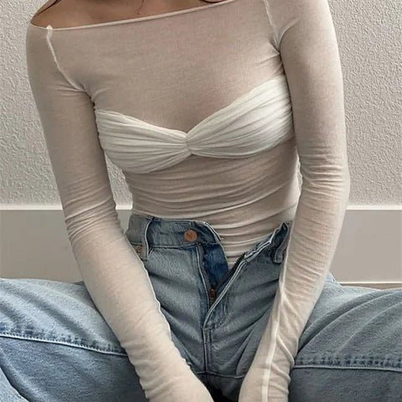 ZEYA - Camille Mesh Sheer Off-Shoulder Top