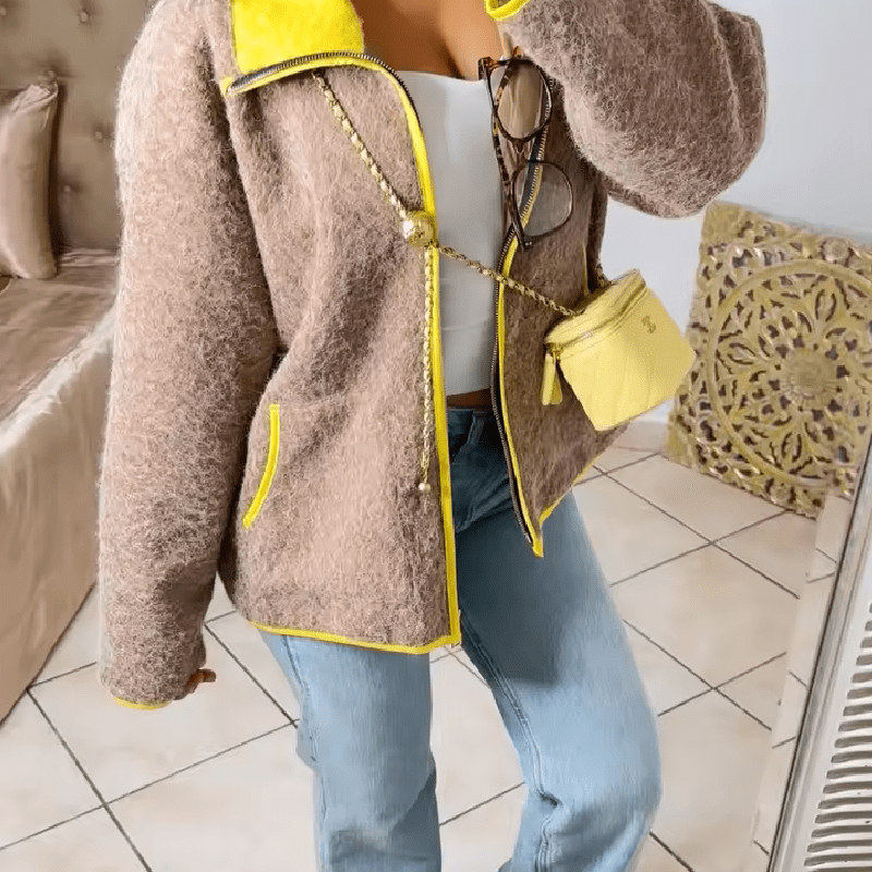 ZEYA - Chloe Stand Collar Contrast Knit Pilot Jacket