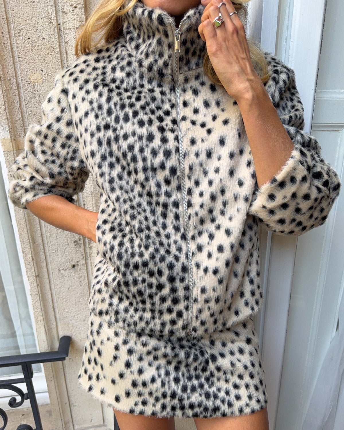 ZEYA - Claudia Leopard Faux Fur Jacket & Mini Skirt Set