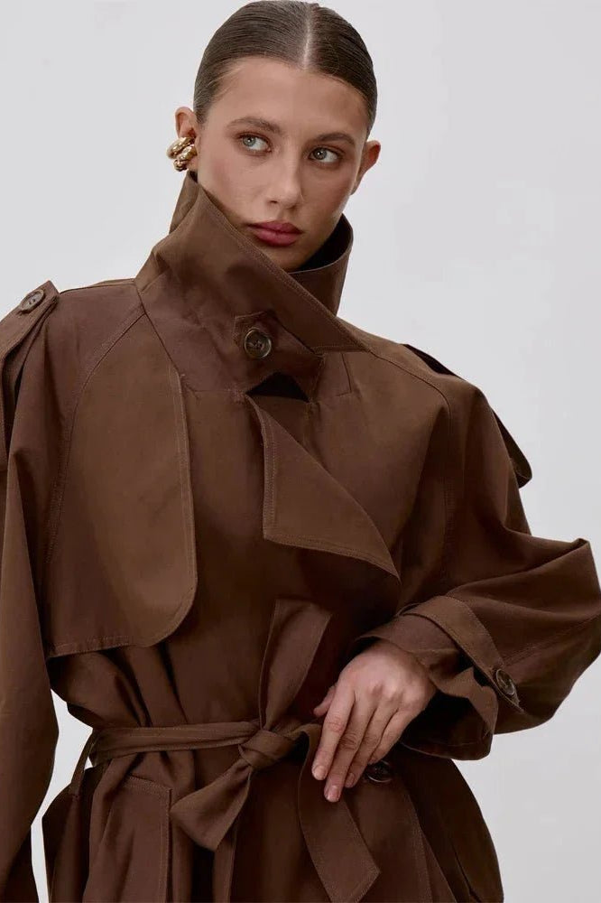 ZEYA - Donna Lace Up Stand Collar Trenchcoat