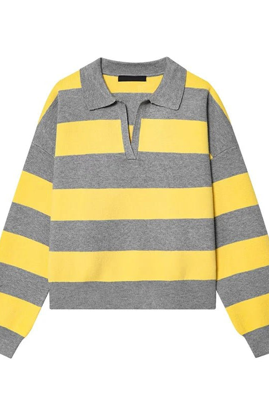 ZEYA - Elena Striped Knit Polo Sweater