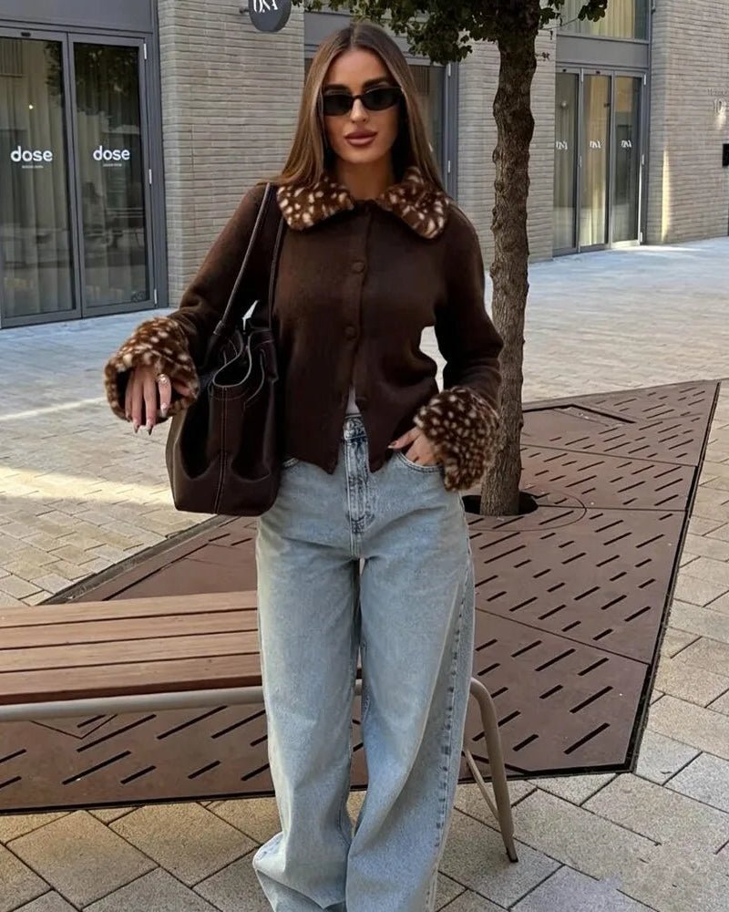 ZEYA - Emilia Faux Fur Trim Knit Cardigan