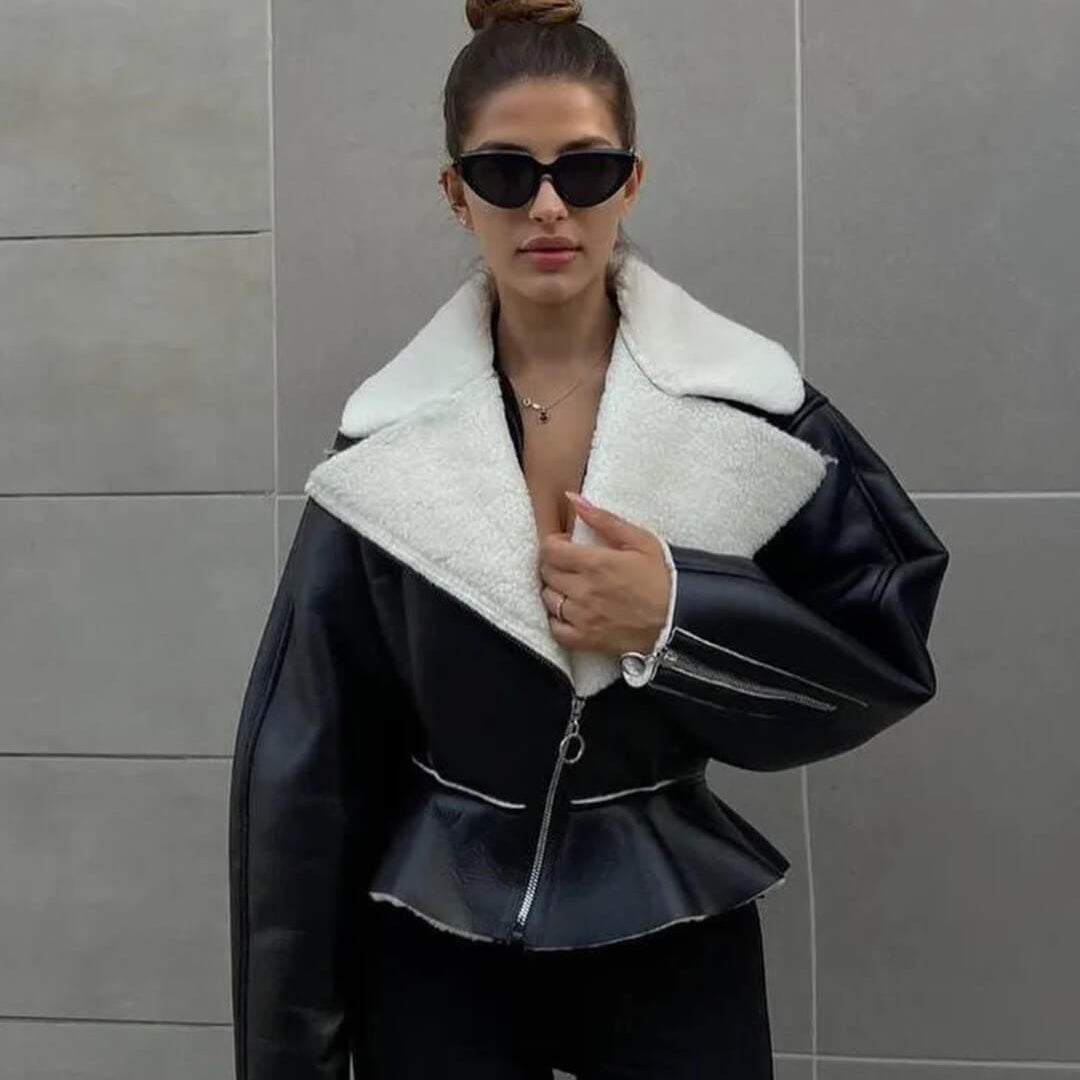 ZEYA - Estelle Peplum Biker Leather Jacket