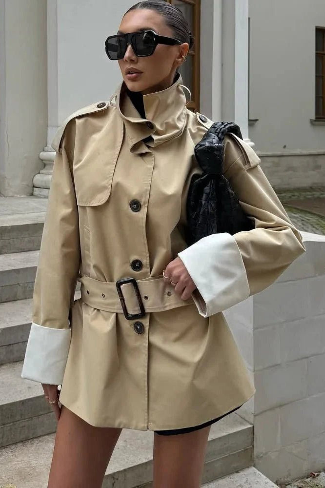 ZEYA - Evelyn Contrast Cuffs Belted Trench Coat