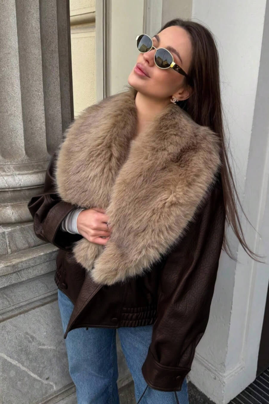 ZEYA - Felicity Faux Leather Jacket with Detachable Fur Collar