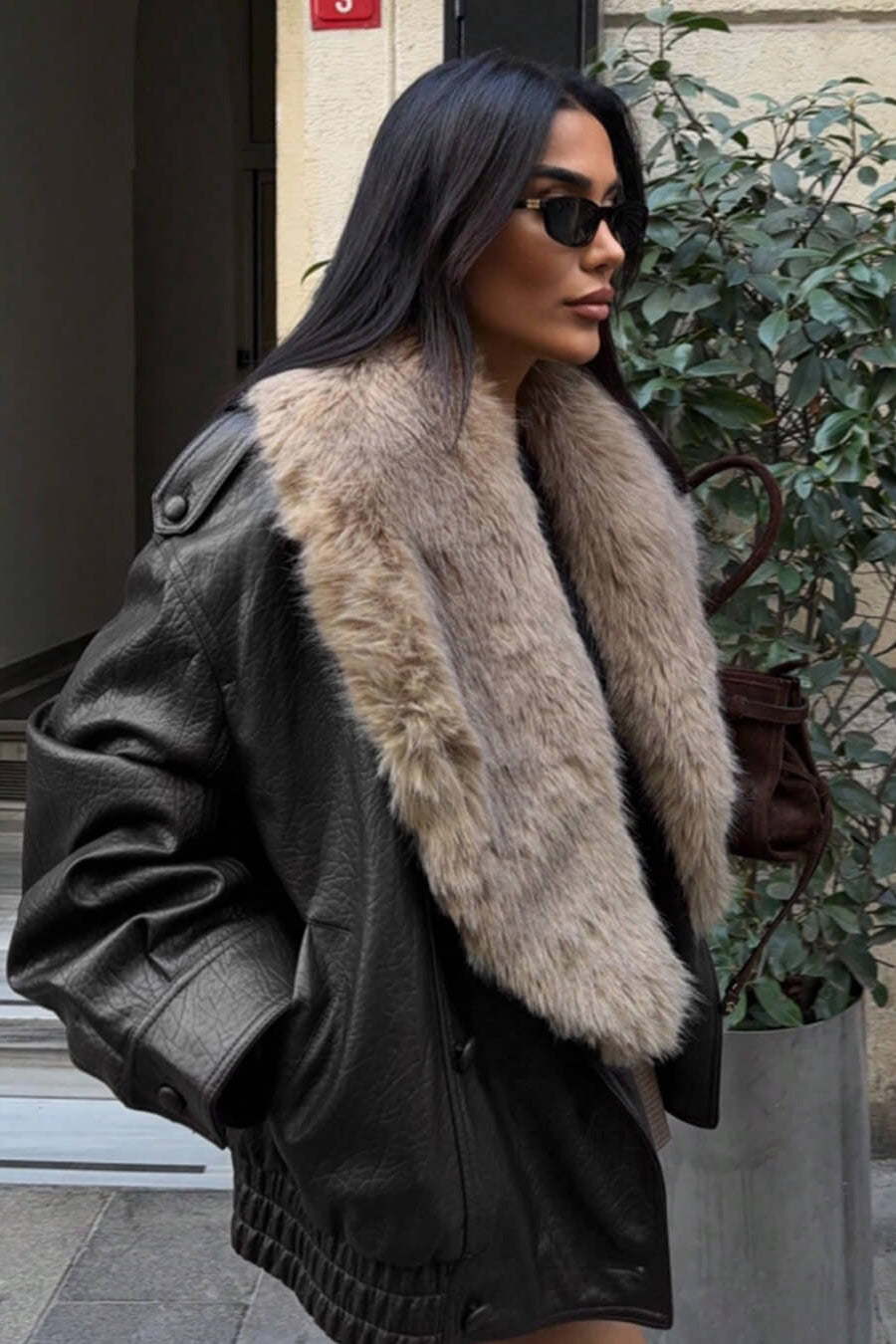 ZEYA - Felicity Faux Leather Jacket with Detachable Fur Collar