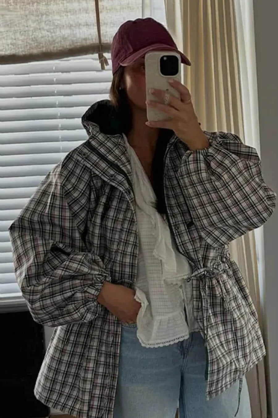 ZEYA - Gina Retro Plaid Hooded Jacket
