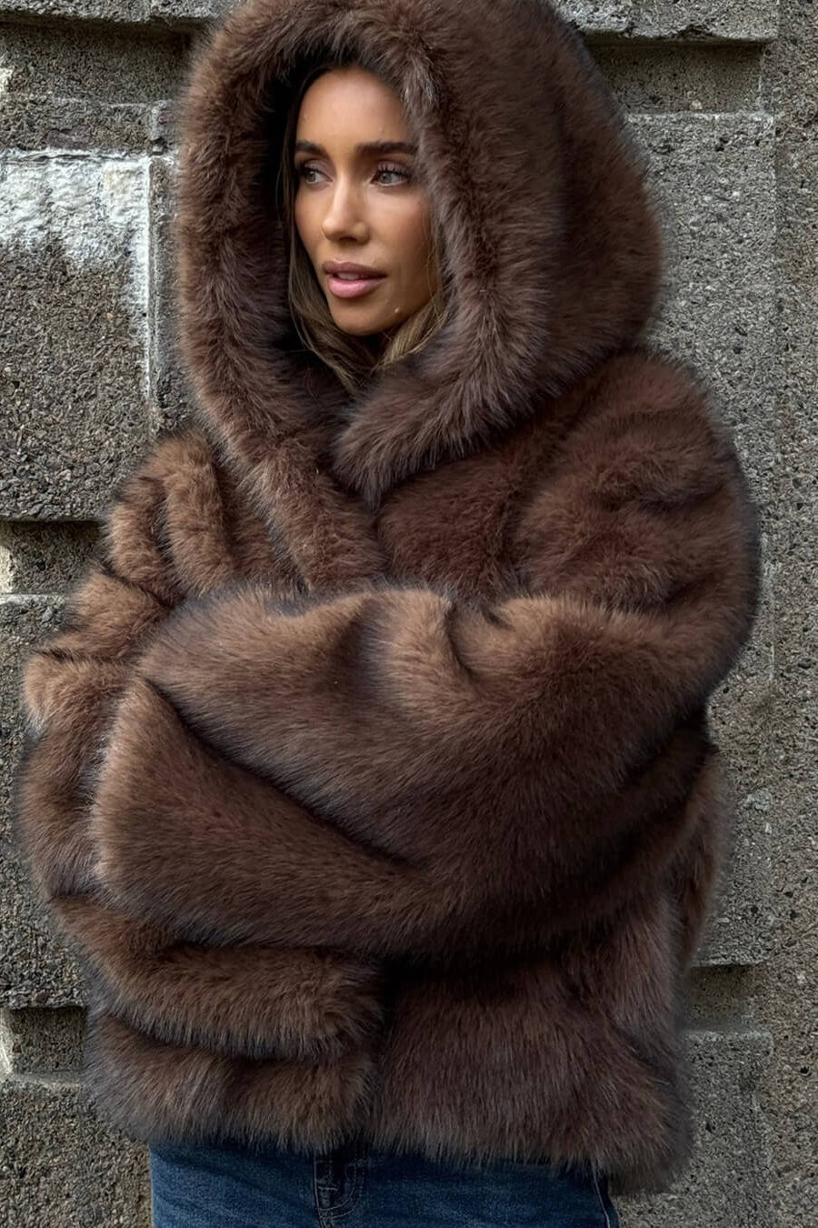 ZEYA - Hannah Faux Fur Hooded Short Coat