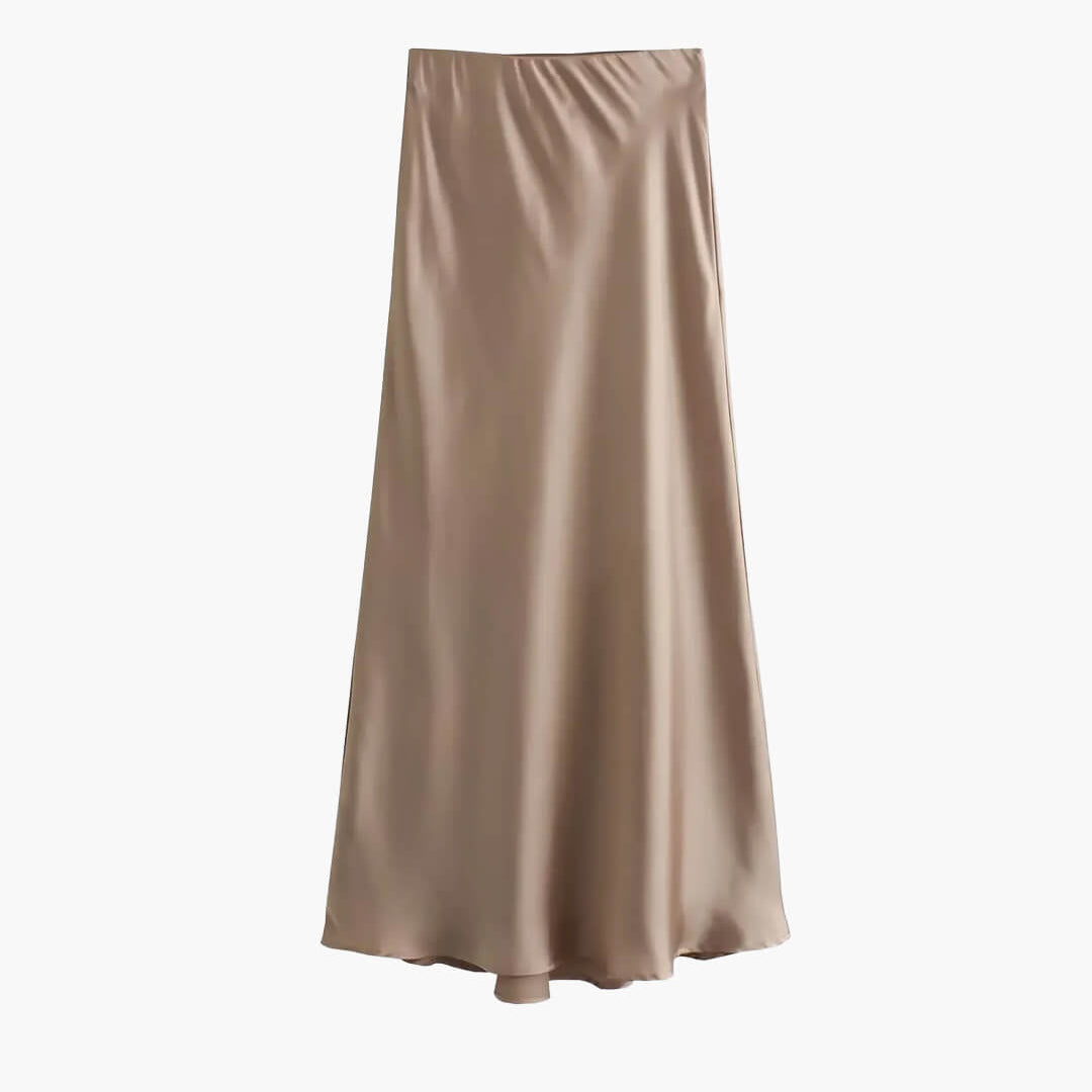 ZEYA - Hilde High Waist Black Satin Midi Skirt