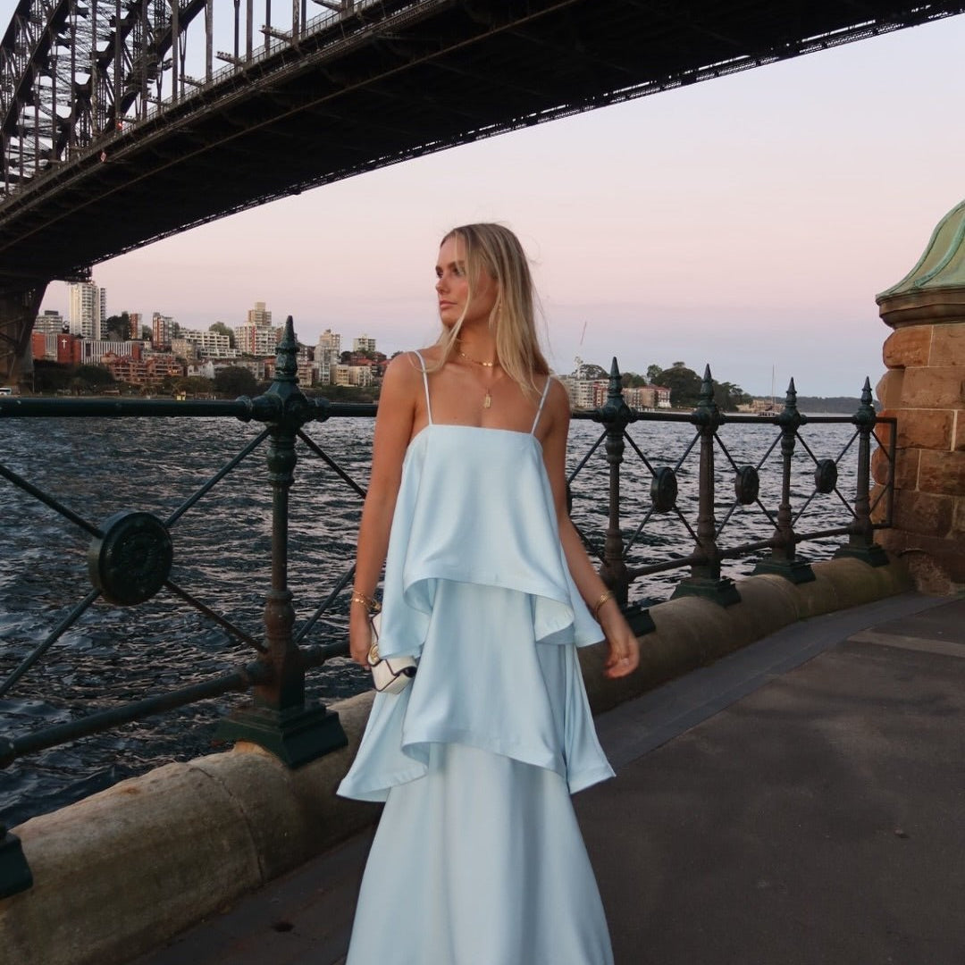 ZEYA - Jamila Tiered Ruffle Satin Maxi Dress