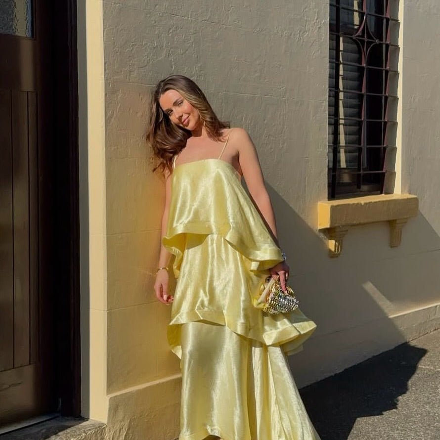 ZEYA - Jamila Tiered Ruffle Satin Maxi Dress
