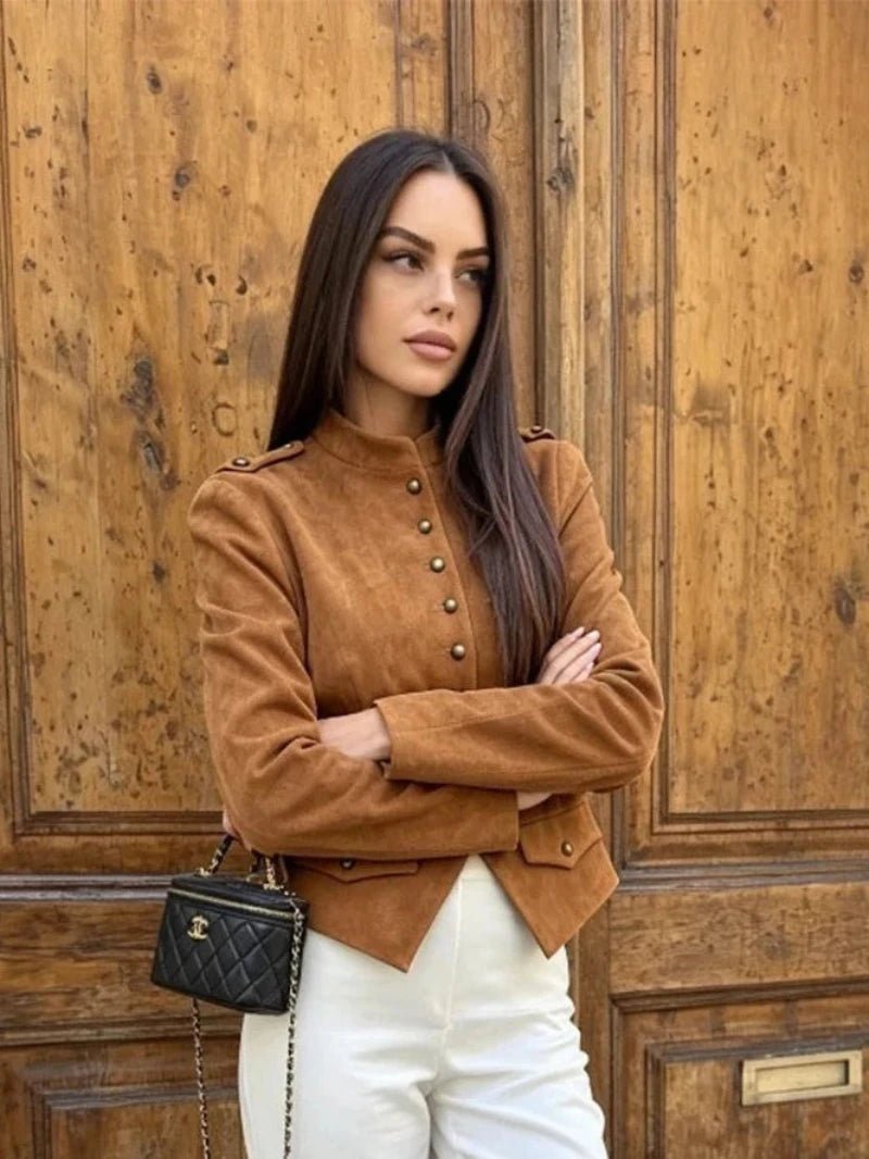 ZEYA - Kate Faux Suede Button Cropped Coat