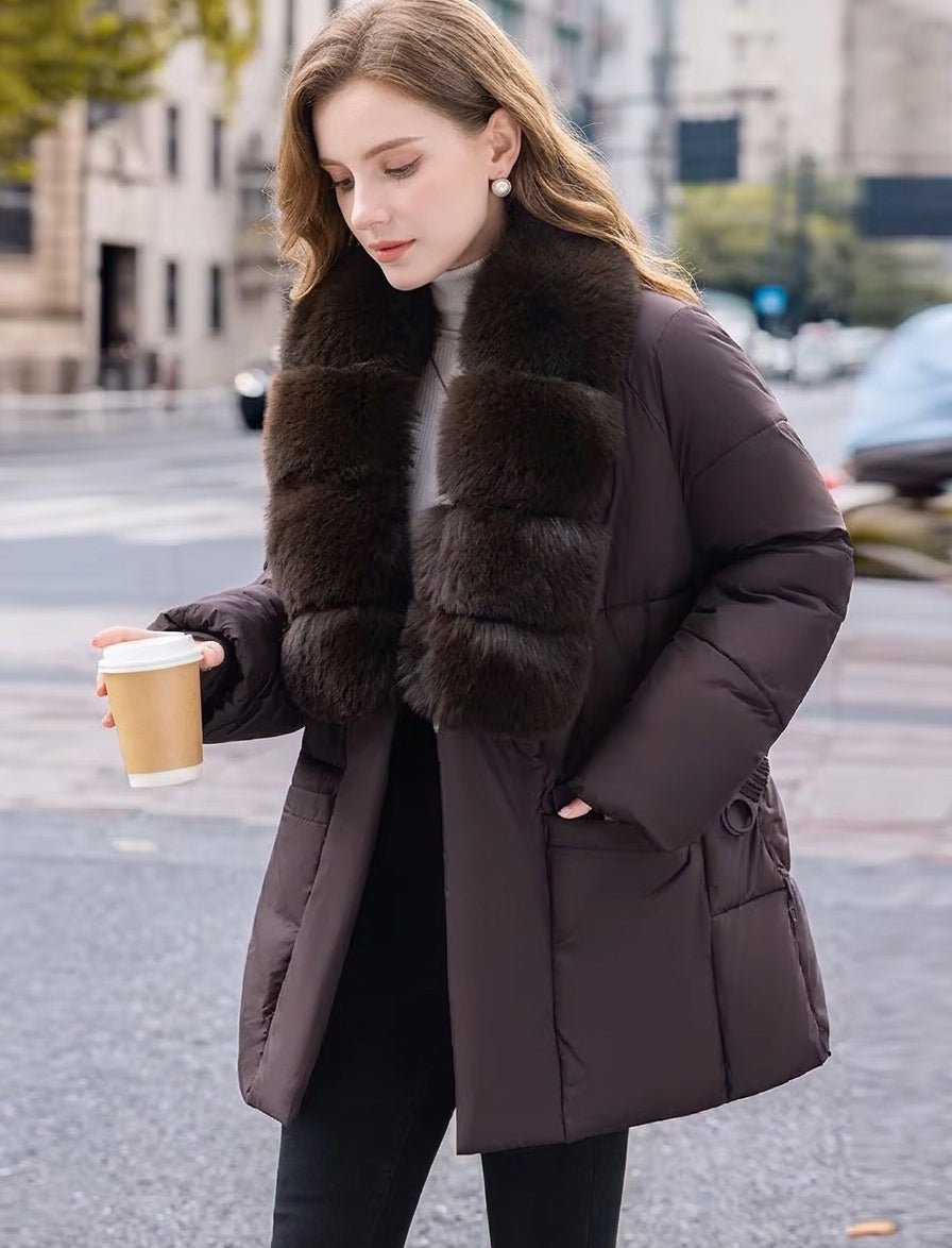 ZEYA - Katniss Belted Faux Fur Collar Quilted Parka
