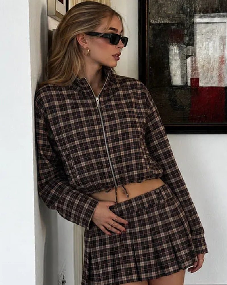 ZEYA - Leah Checked Collar Zip Jacket