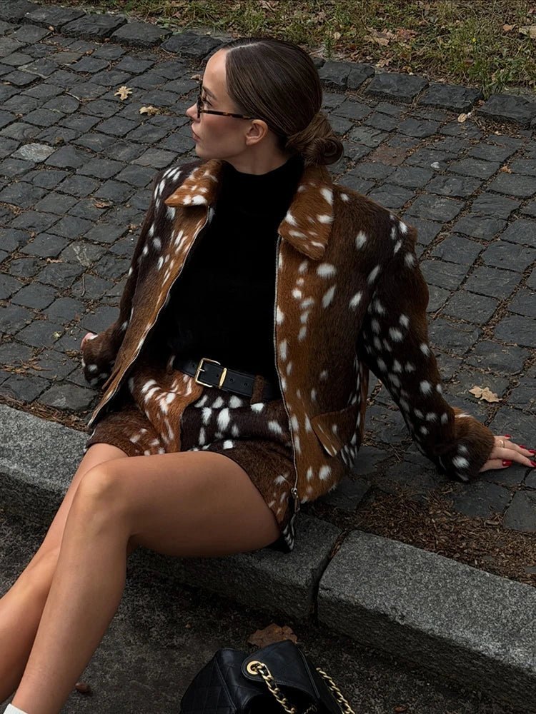 ZEYA - Lena Bambi Faux Fur Jacket and Shorts Set