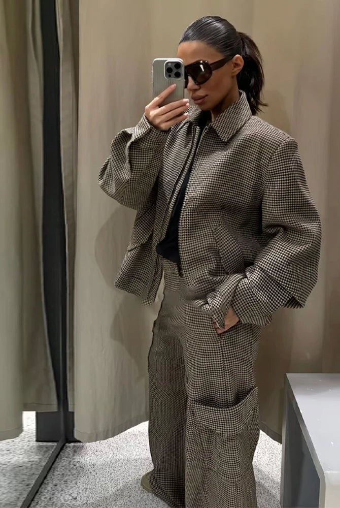 ZEYA - Lily Houndstooth Padded Blazer Set