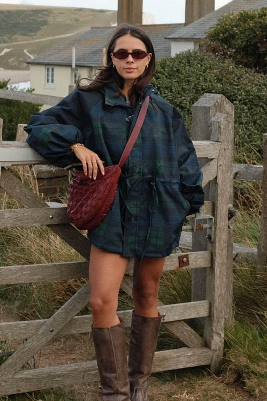 ZEYA - Linda Oversized Plaid Lace-Up Jacket
