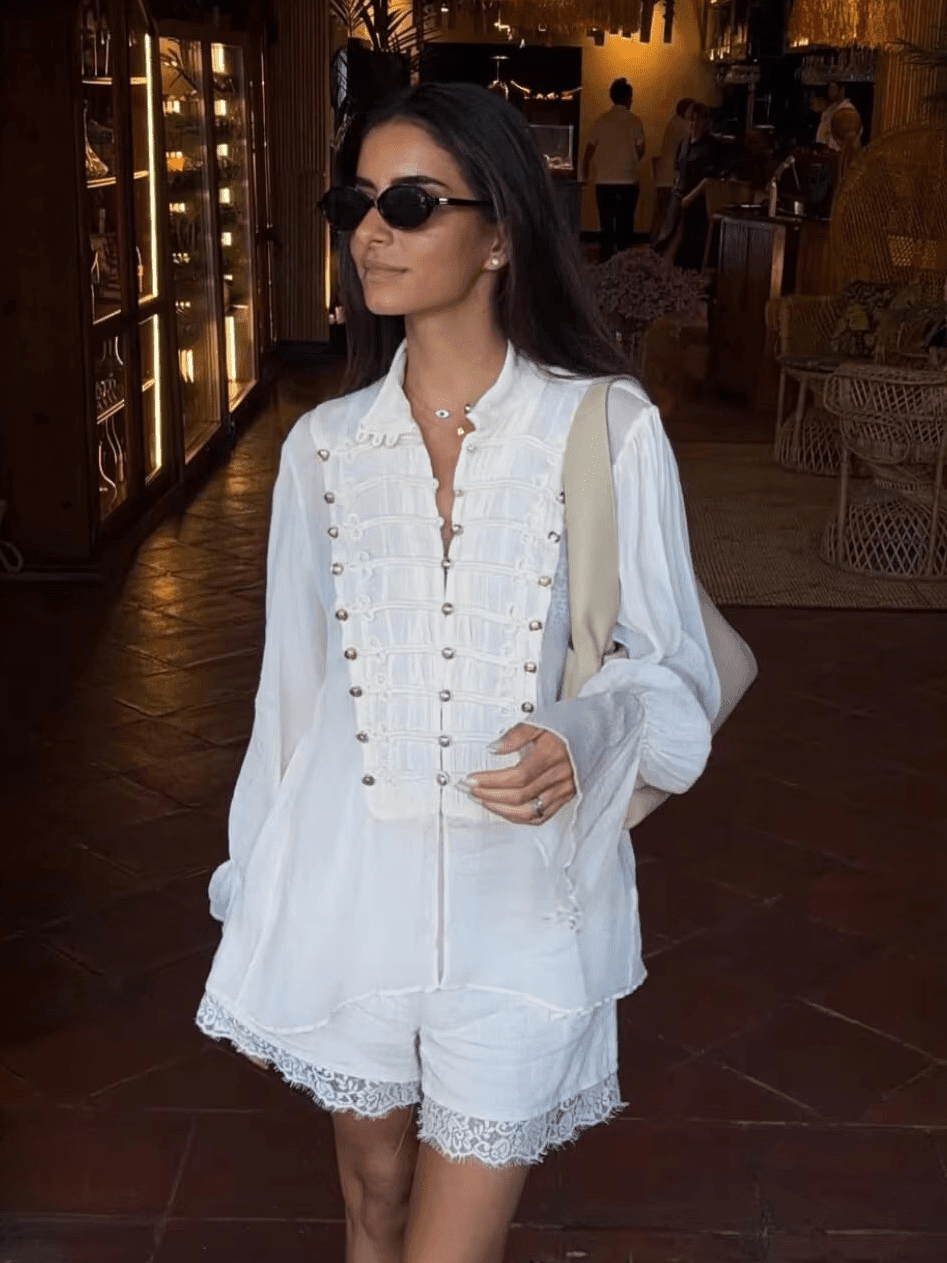 ZEYA - Miranda Vintage Stand Collar Frog Button Blouse