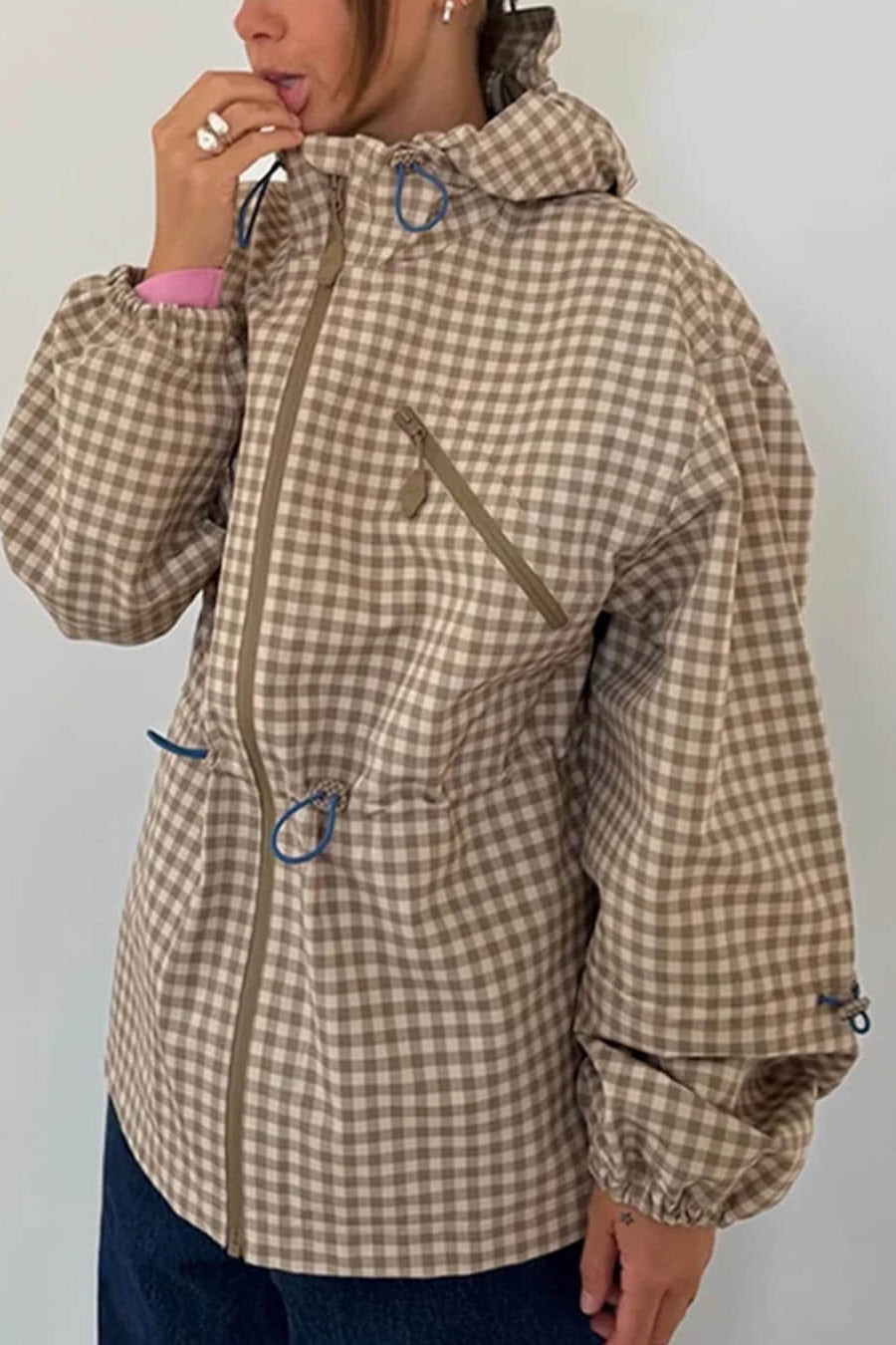 ZEYA - Miriam Plaid Hooded Trench Jacket