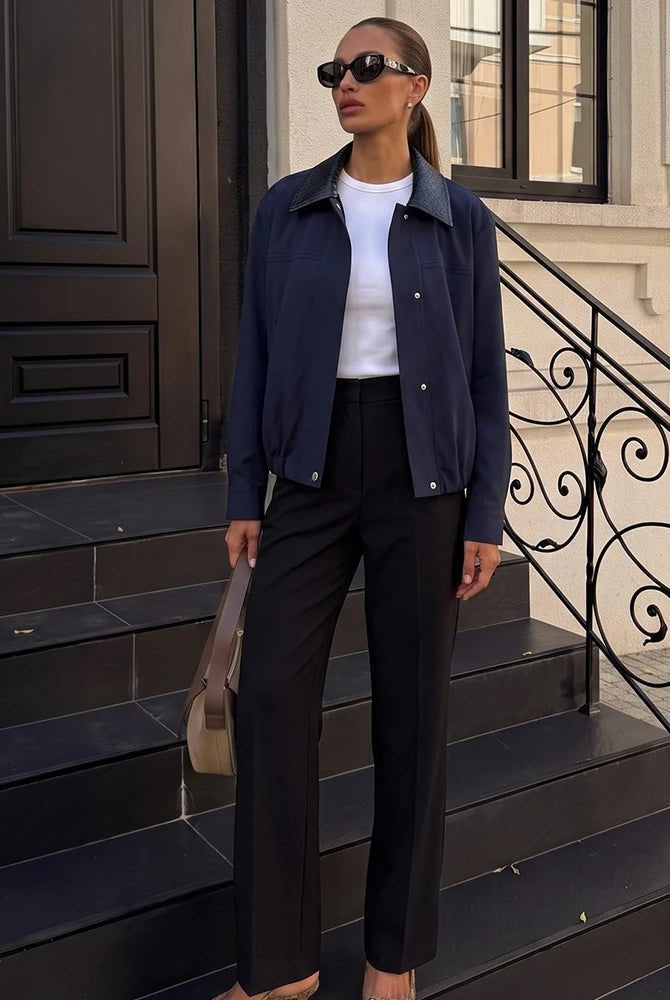 ZEYA - Naomi Contrast Collar Bomber Jacket