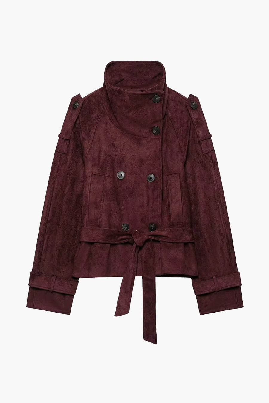 ZEYA - Nicole Funnel Neck Faux Suede Belted Jacket