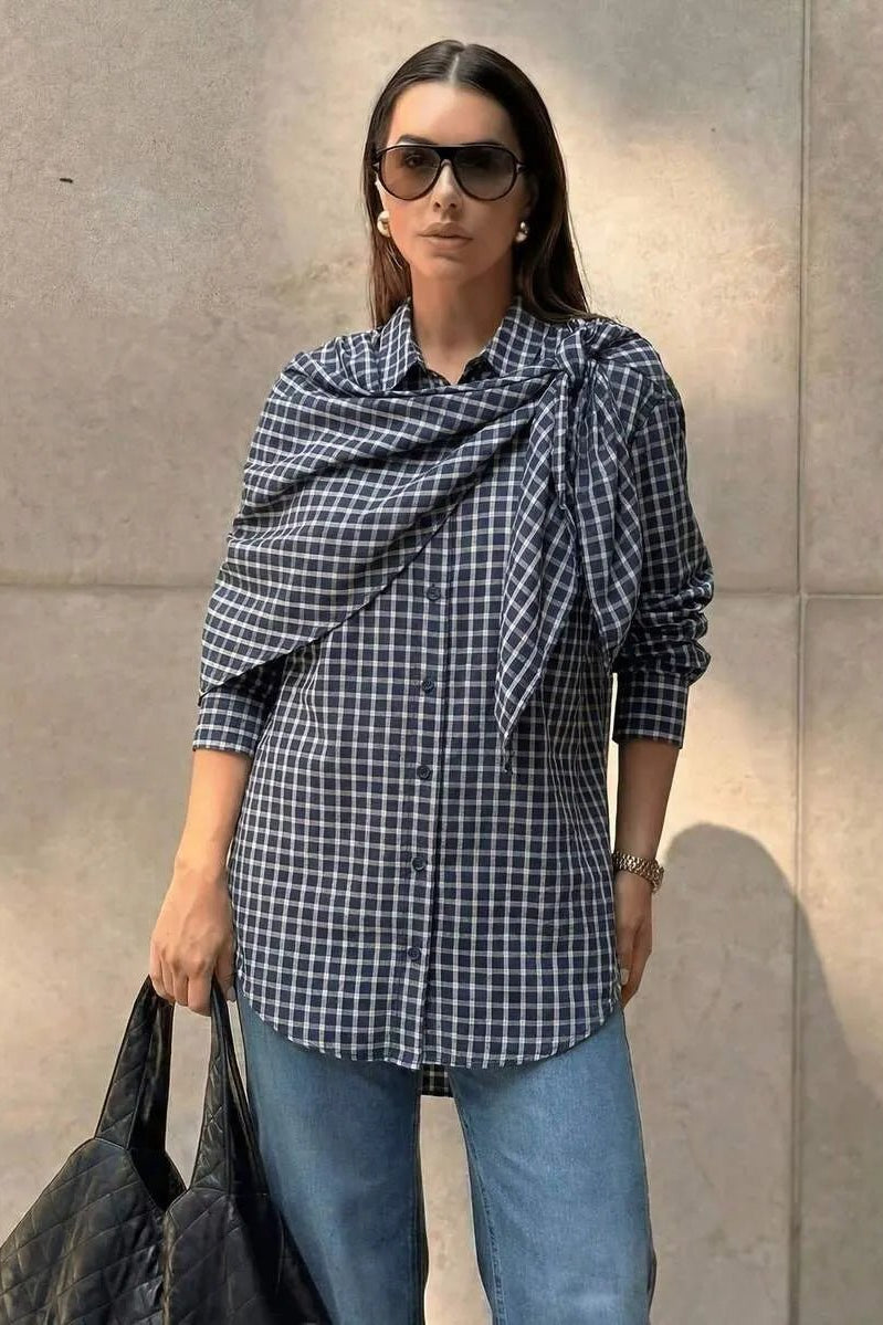 ZEYA - Nicole Plaid Scarf-Tie Shirt