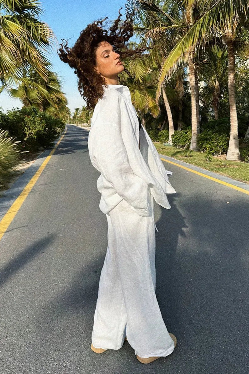 ZEYA - Nyla Cotton Shirt & Lounge Pants Set