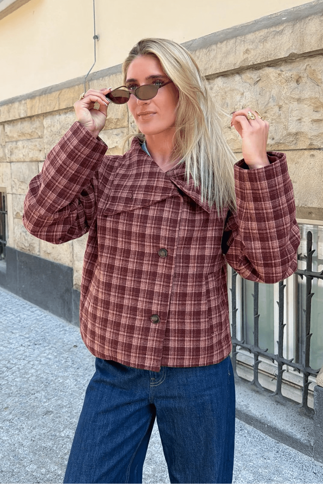 ZEYA - Rachel Plaid Stand Collar Coat