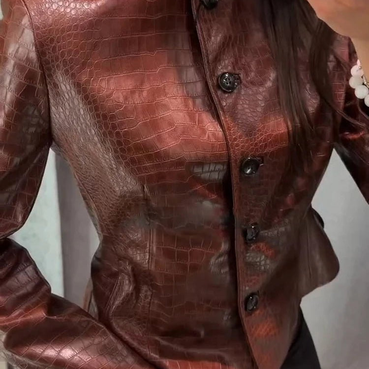 ZEYA - Ruth Croc Embossed Faux Leather Jacket
