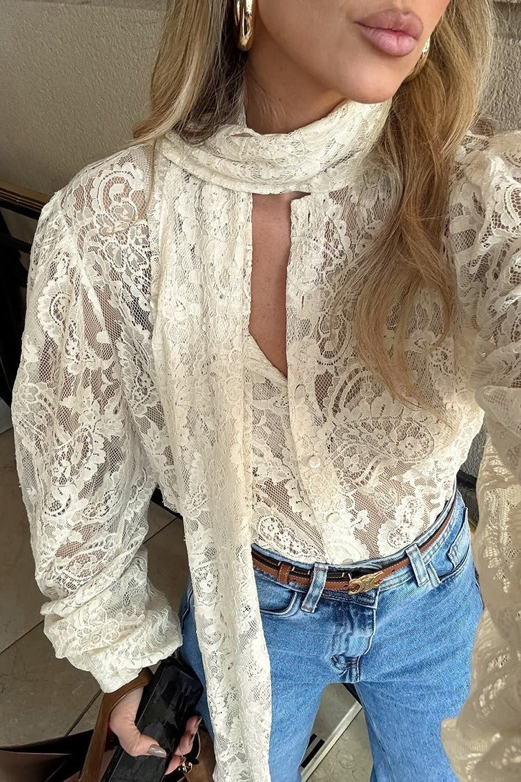 ZEYA - Sandrine Sheer Lace Tie Blouse