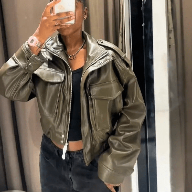 ZEYA - Sofia Faux Leather Bomber Jacket
