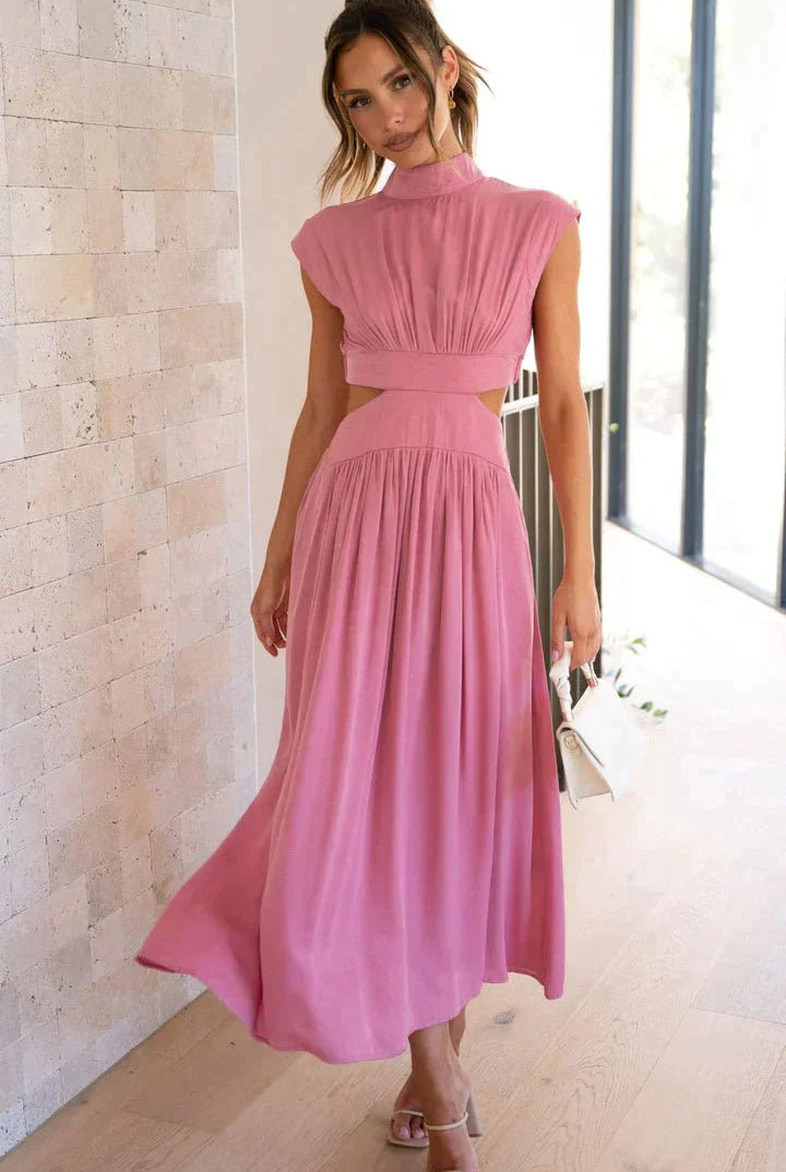 ZEYA - Syra High - Neck Midi Dress with Waist Cutouts