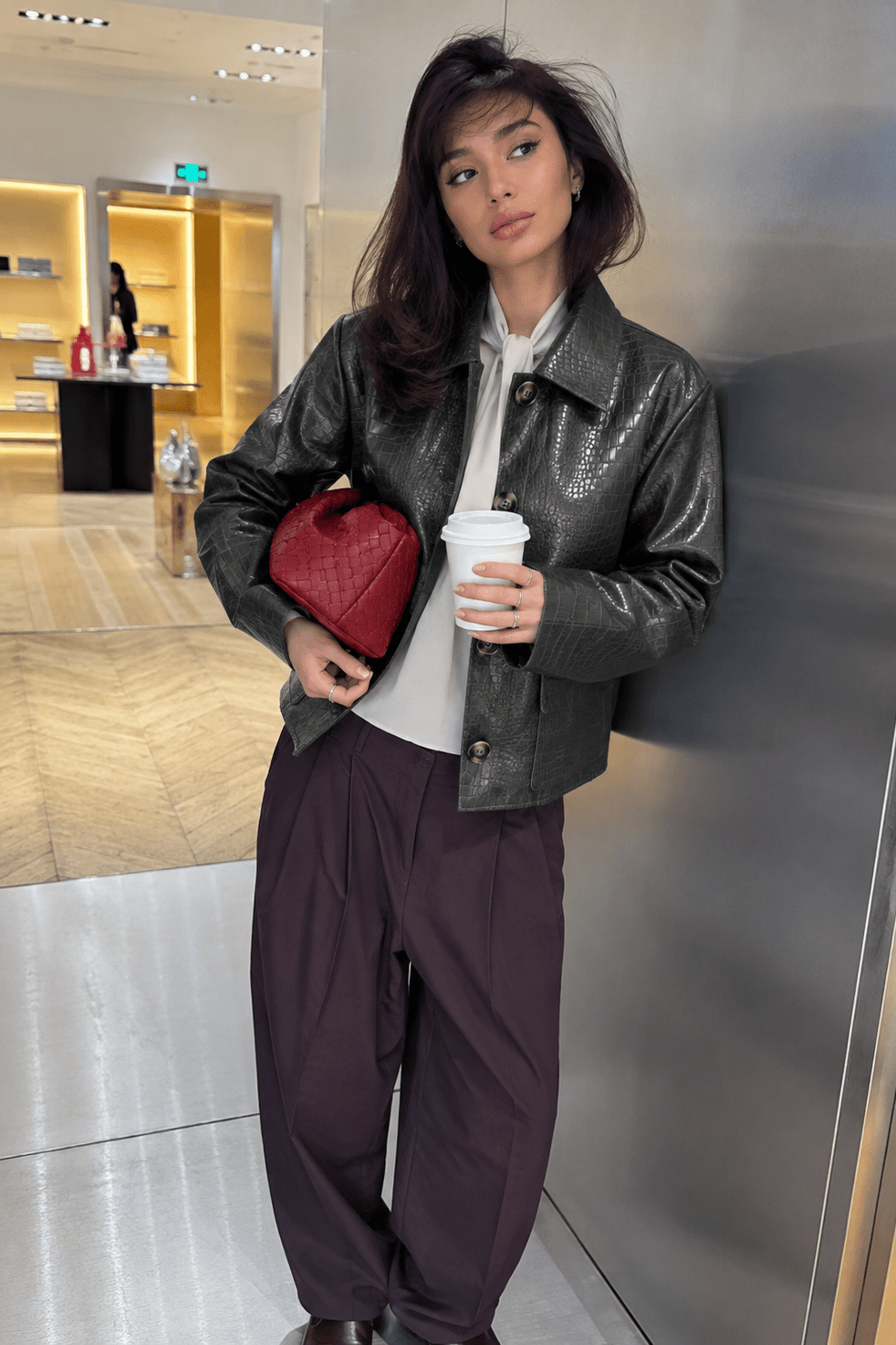 ZEYA - Zoe Crocodile Embossed Leather Jacket