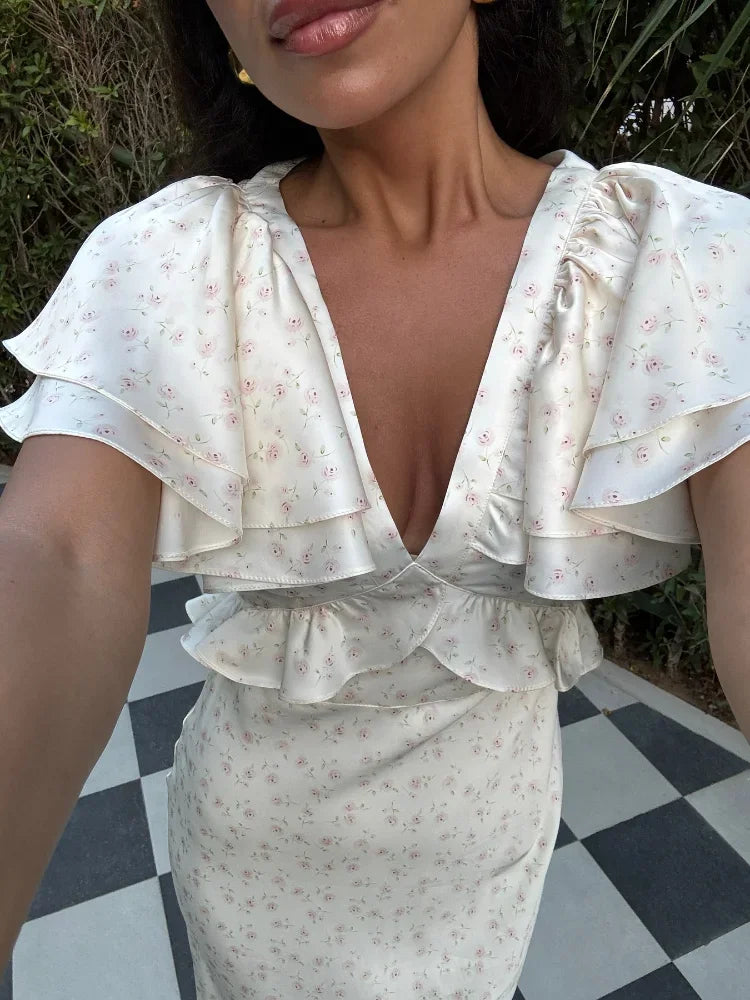 Sophia midiklänning med volangärmar
