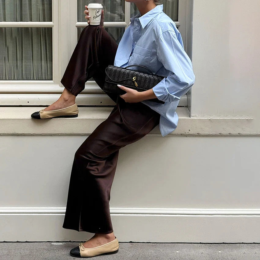 Brie satin flare-byxor