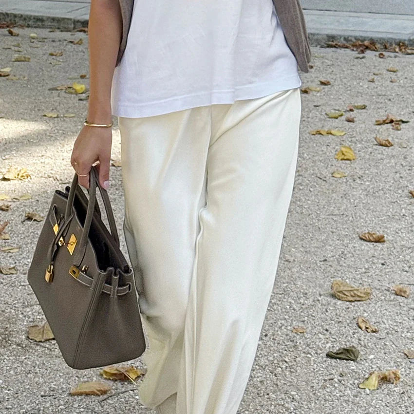 Brie satin flare-byxor